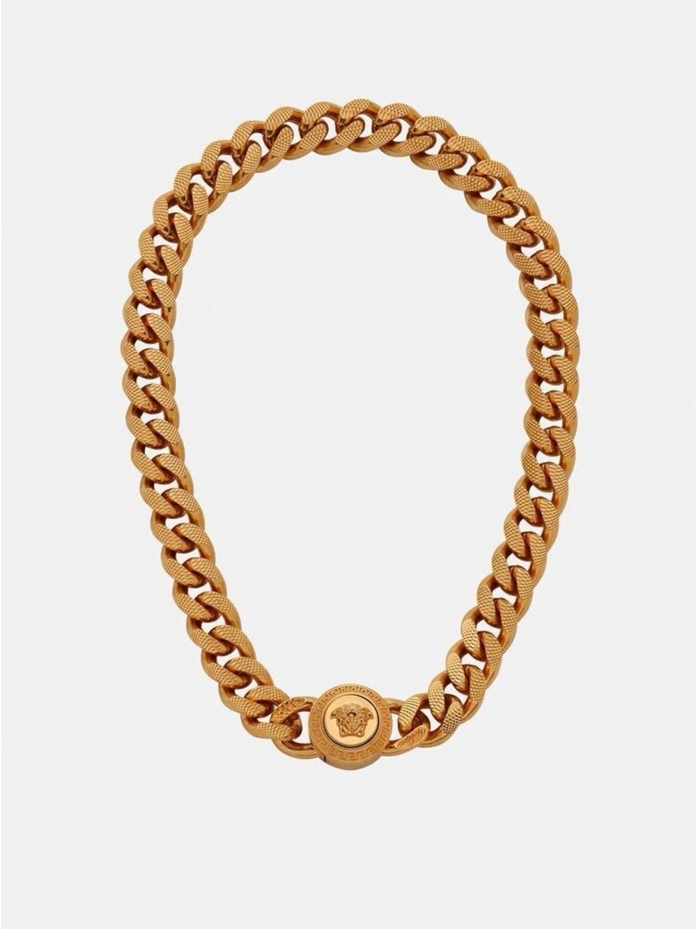 Versace Gold-Tone Textured Cuban Link Necklace with Medallion